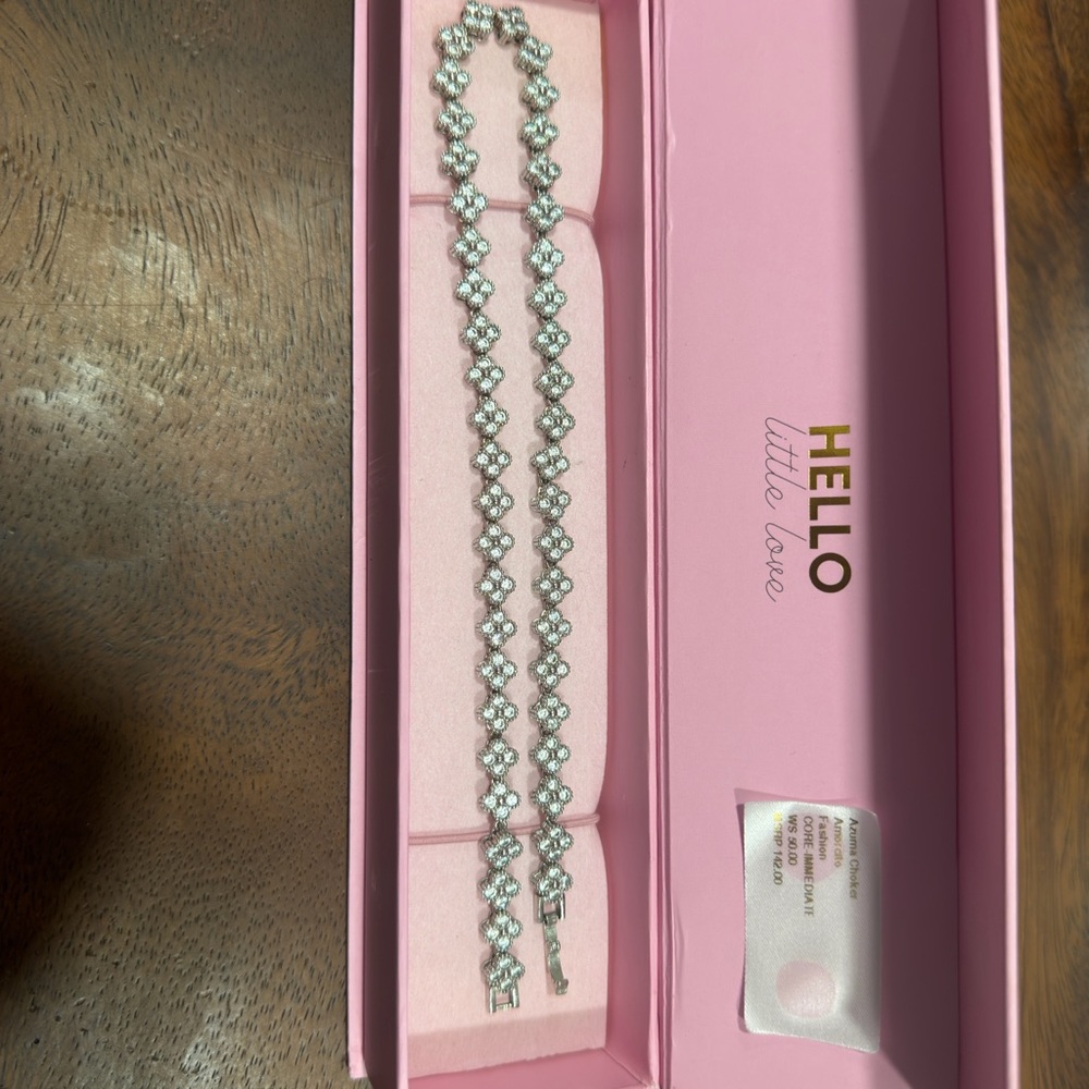 Hello Little Love Crystal Tennis Necklace - Silver Tone